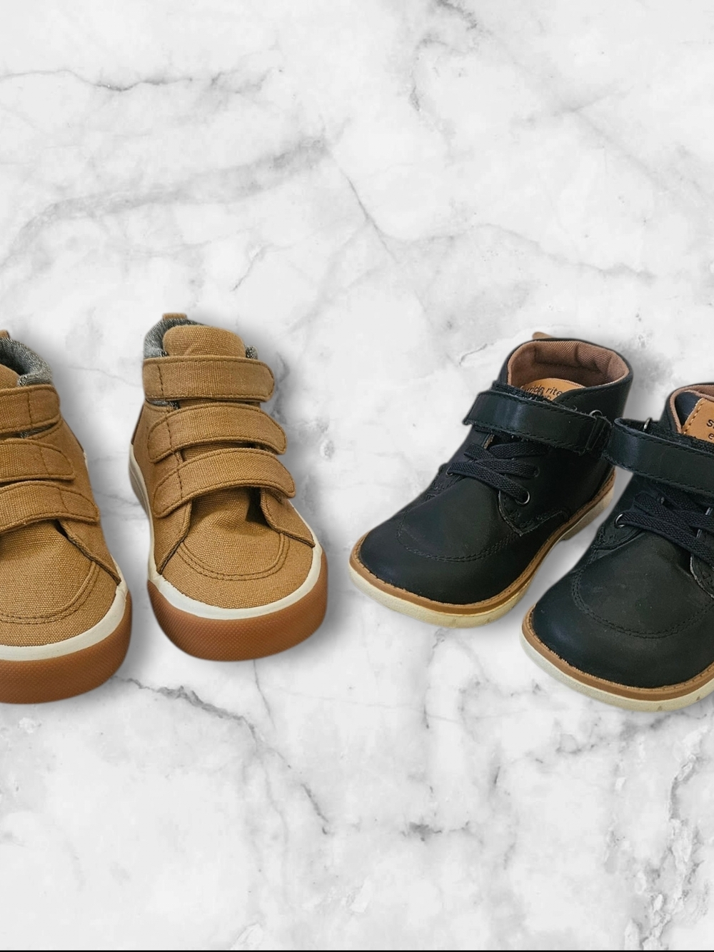 Toddler Boys Size 8 Shoe Bundle Stride Rite Navy Boots Tan High Top Sneakers Lot